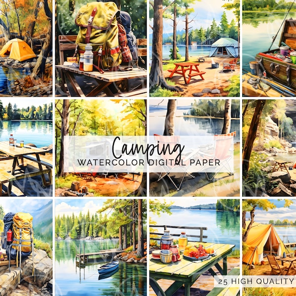 Camping Scenes for Planner Stickers Card Making Scrapbooking Digital Images, Summer Outdoors Hiking Images Clipart PNG Files CLIP-188