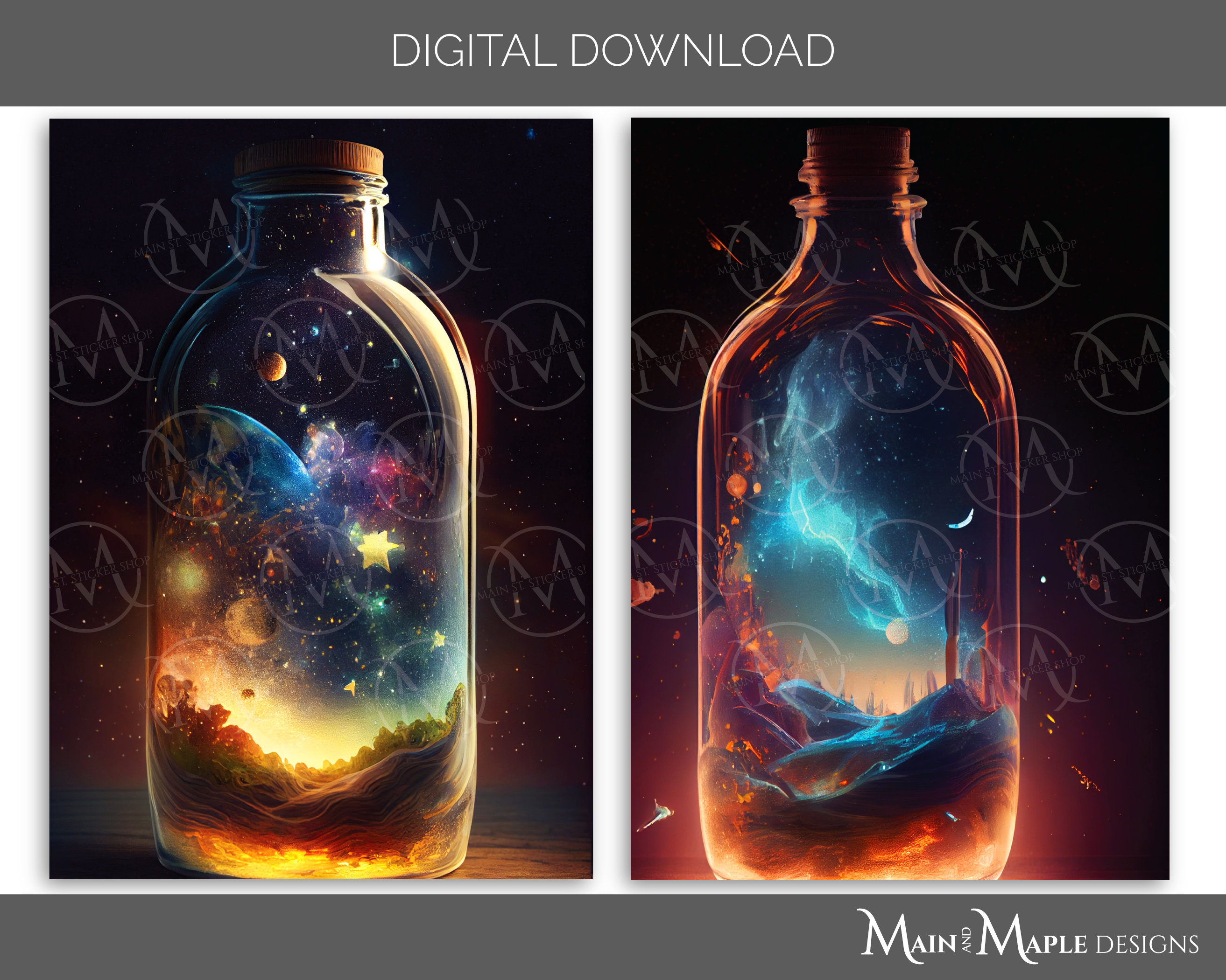 Galaxy in a Bottle Printable ATC &amp; Junk Journaling Cards - Etsy