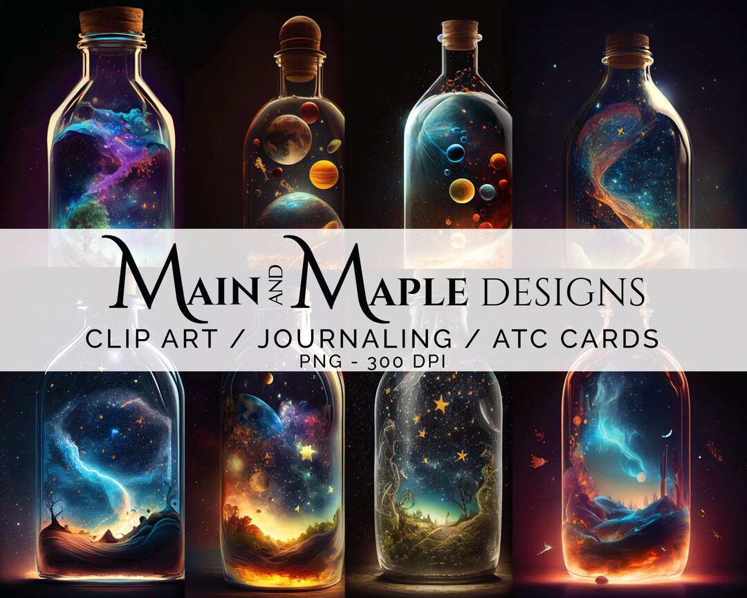 Galaxy in a Bottle Printable ATC &amp; Junk Journaling Cards Digital Clip ...