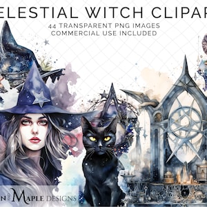 Sorcière céleste Clipart gros lot de fichiers PNG transparents pour usage Commercial carterie Scrapbooking | Clipart de sorcière | CLIP-85