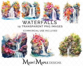 Waterfall Clipart | 19 Images | Transparent PNG Files | Commercial Use |  Digital Images| Painted Waterfalls | Vibrant Colorful | CLIP-103
