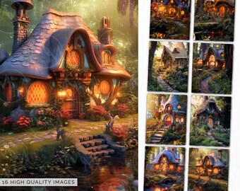 Fairytale cottage clipart with Commercial Use for Card Making, Scrapbooking Digital Images magical forest fairy houses PNG Files CLIP-170