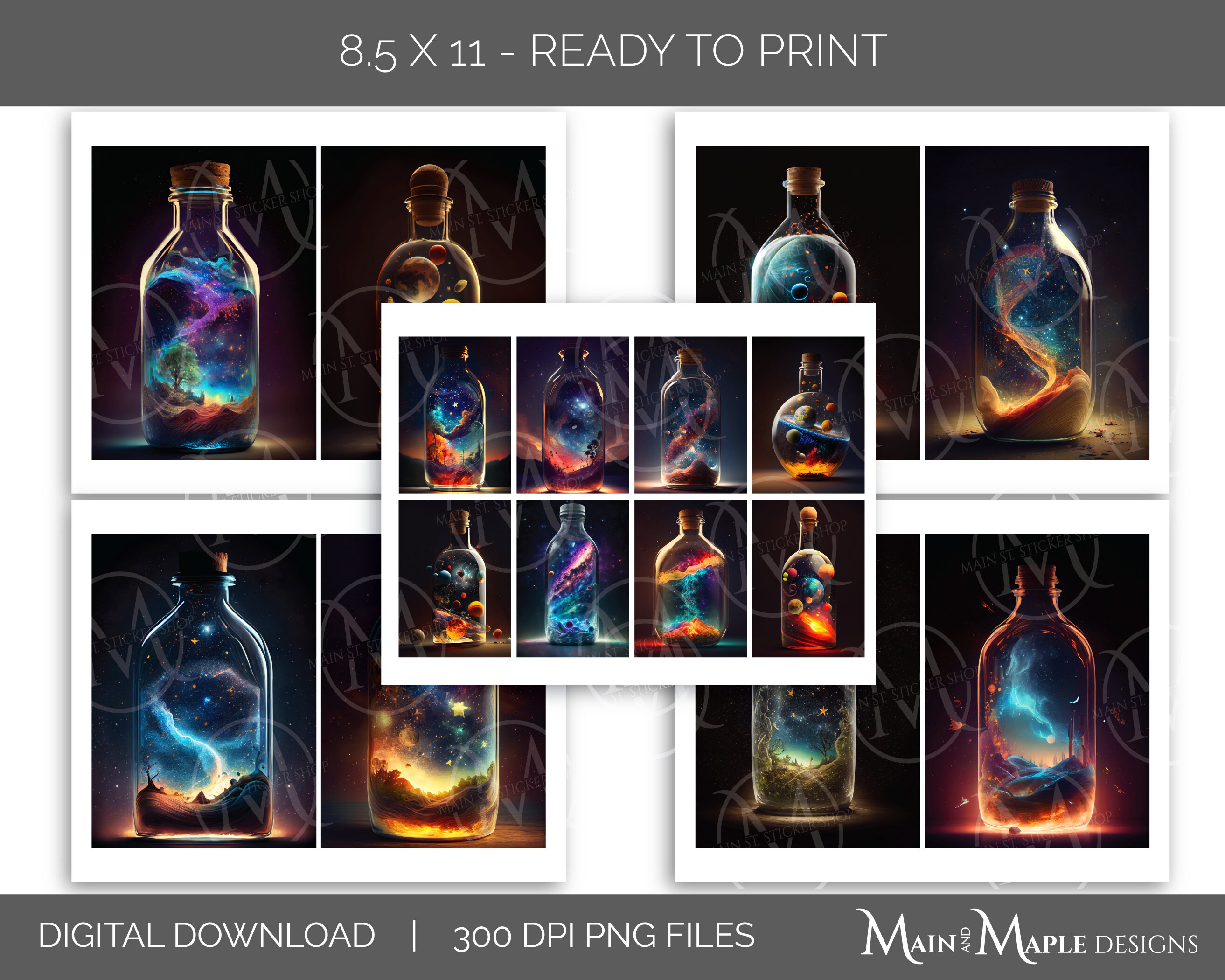 Galaxy in a Bottle Printable ATC &amp; Junk Journaling Cards - Etsy