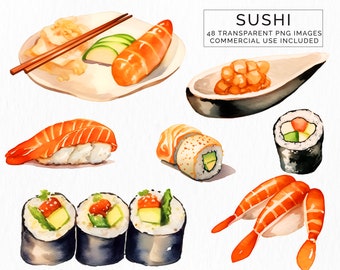 Sushi PNG Files with Commercial Use Flowers, Sushi Clipart, Japanese Food Clipart, Maki Nigiri Miso Soup Sashimi Transparent PNGs CLIP-143