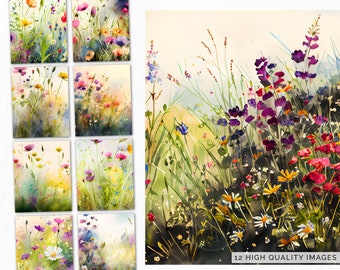Wildflowers Meadow | 12 Images | PNG Files | Commercial Use | Card Making Scrapbooking Digital Images Sticker Making | CLIP-118