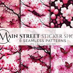 Designer Seamless Pattern Bundle | Digital Paper | Commercial Use | Sakura, Cherry Blossom, Pink Flowers | 6 Patterns BUNDLE-51