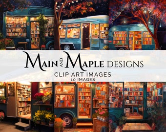 Bookmobile Bookstore in a Camper Library | 10 Images | Clip Art | Commercial Use | Digital Images | Card Making Scrapbooking | CLIP-34