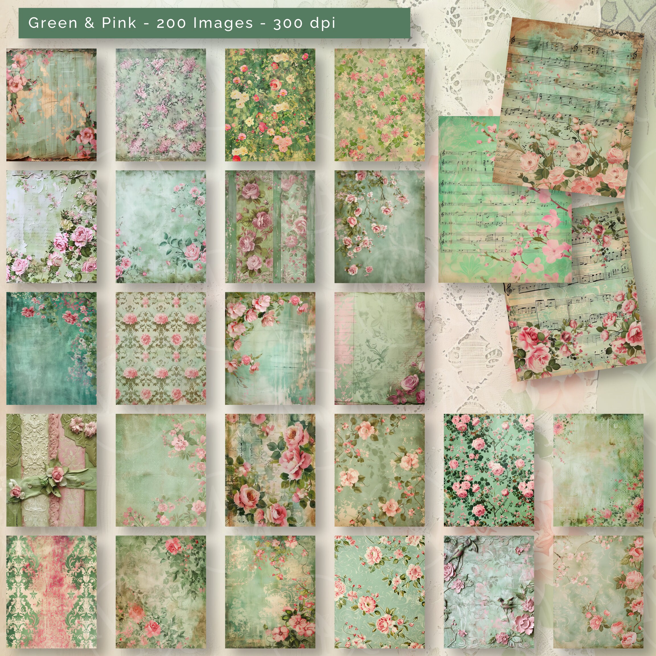 200+ A4 & Letter Scrapbook Papers Printable Green Pink Grunge ...