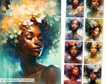Ethereal African American Flower Girls Women clipart with Commercial Use for Card Making, Scrapbooking Digital Images, PNG Files CLIP-176