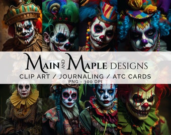 Swamp Clowns Dia de Los Muertos | Commercial Use | Printable ATC & Junk Journaling Cards | Digital Clip Art PNG Files | Scrapbooking