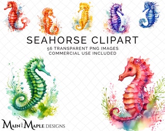 Seahorse Clipart | 56 Images | Transparent PNG Files | Commercial Use | Card Making Scrapbooking | Rainbow Seahorses Clipart | CLIP-93