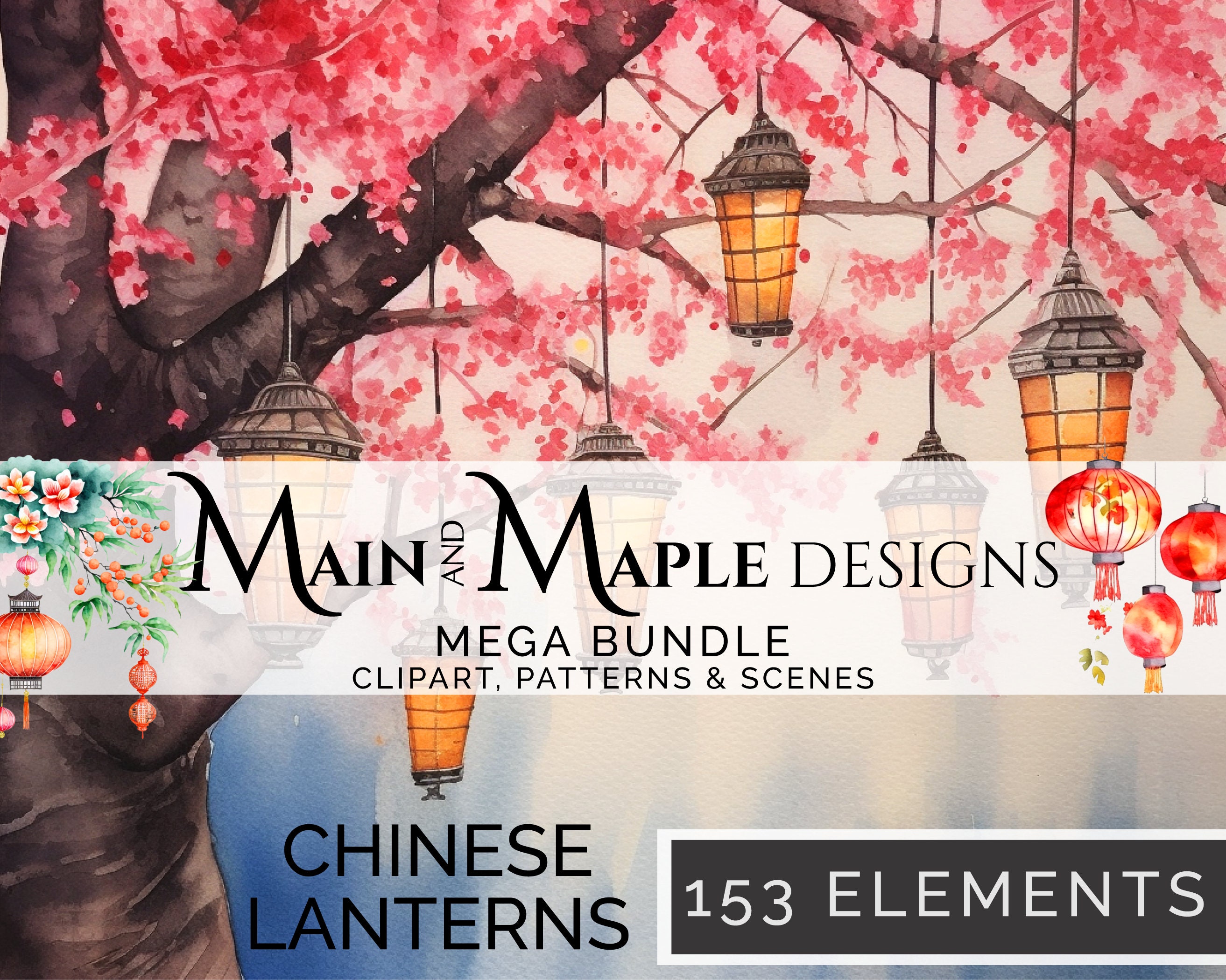 Chinese Lanterns Clip Art Collection, Festival, Design, Lunar, Holiday,  Decoration