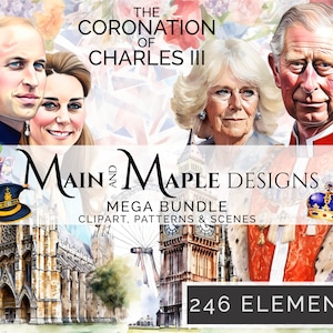 Kroning clipart en ontwerpen | 246 elementen | Koning Karel III | Koninklijke familie | Londen Engeland | Transparante PNG's | Commercieel gebruik | KLEM-41