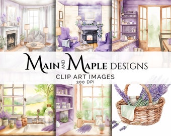 Lavender Cottage Scenes | 10 Scenes | Clip Art | Commercial Use | Digital PNG Files CLIP-5 | Cottage core