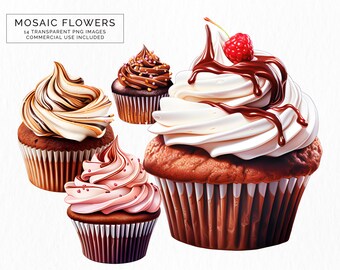 Chocolate Cupcakes clipart PNG Files with Commercial Use Desserts Bakery Digital Images POD Transparent PNGs Bundle Wall Art CLIP-177