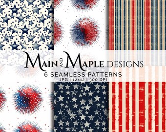 Red White Blue USA Vintage | Digital Paper | Commercial Use | July 4th Memorial Day | 8 Patterns BUNDLE-80