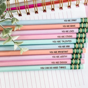 Affirmation Pencil Set - Engraved Pencils Name Pencils Ticonderoga Pencils  Teacher Appreciation Positive Pencils, School, Back to School