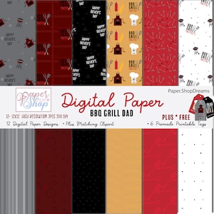 BBQ Grill Dad Digital Pattern Paper,Father&#39;s Day Digital Paper perfect for scrapbooking, tags, greeting cards, party decorations