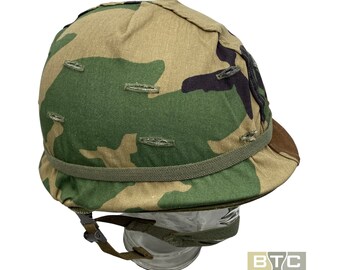 Helmet, US M1 Combat with Liner & Woodland Camo Cover - Original 1974