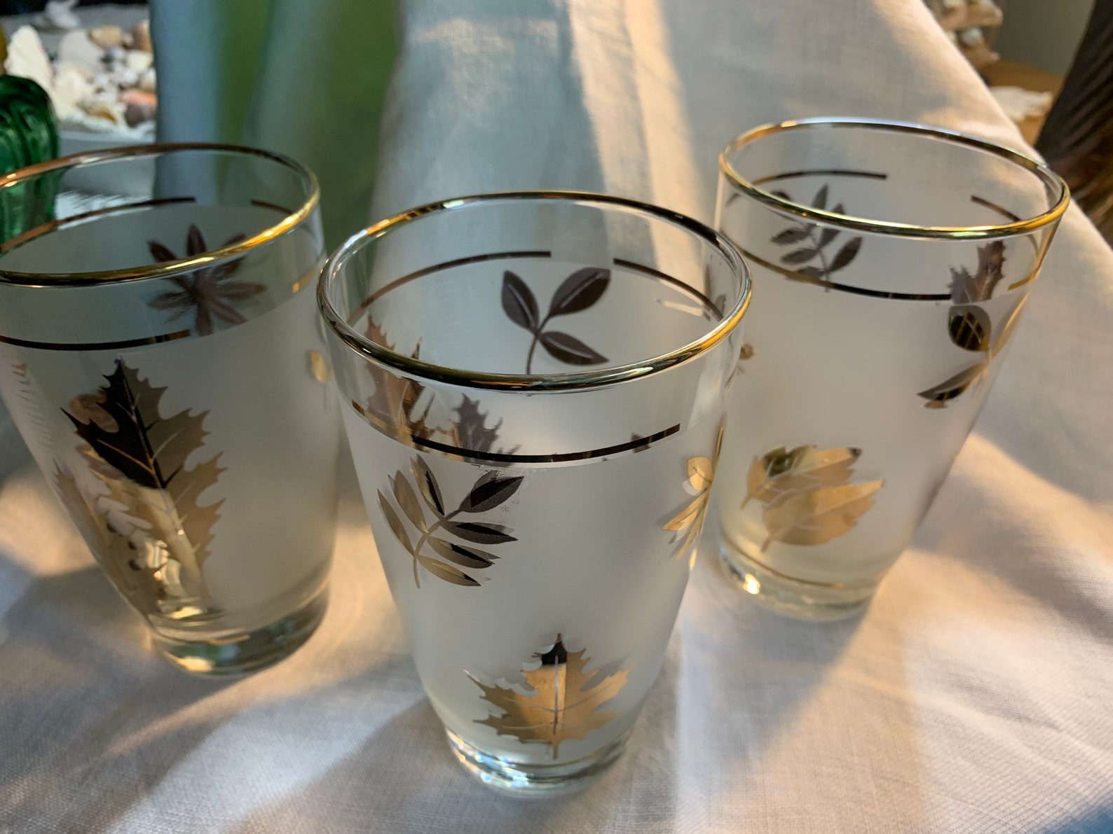 3 Libby frosted and gold trimmed leaf glasses MCM all three Etsy