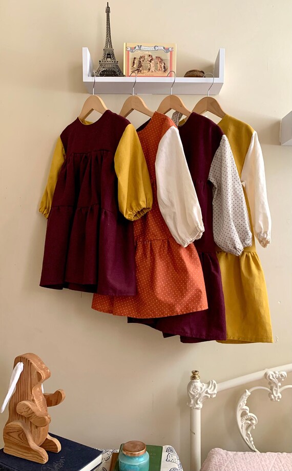 Fall Peasant Dress, Puffy Sleeves, Linen, Three Tiered, Loose Fit