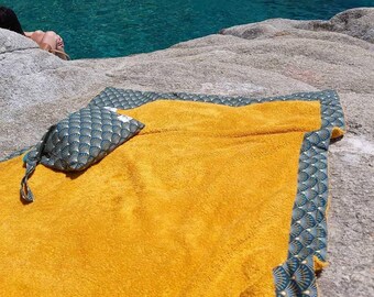 Handmade Custom Beach Towel, Soft 100% Cotton Terry Towel, Mustard Beach Towel, Pool Party Towel, Bath Towel, Gift for him, Gift for her