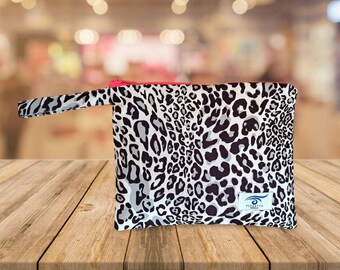 Handmade Pouch, Makeup Bag, Cosmetic Bag, Toiletry Bag, Large Pouch, Beach Bag, Leopard Zipper Pouch, Gift Women, Mom Gift, Bridesmaid Gift