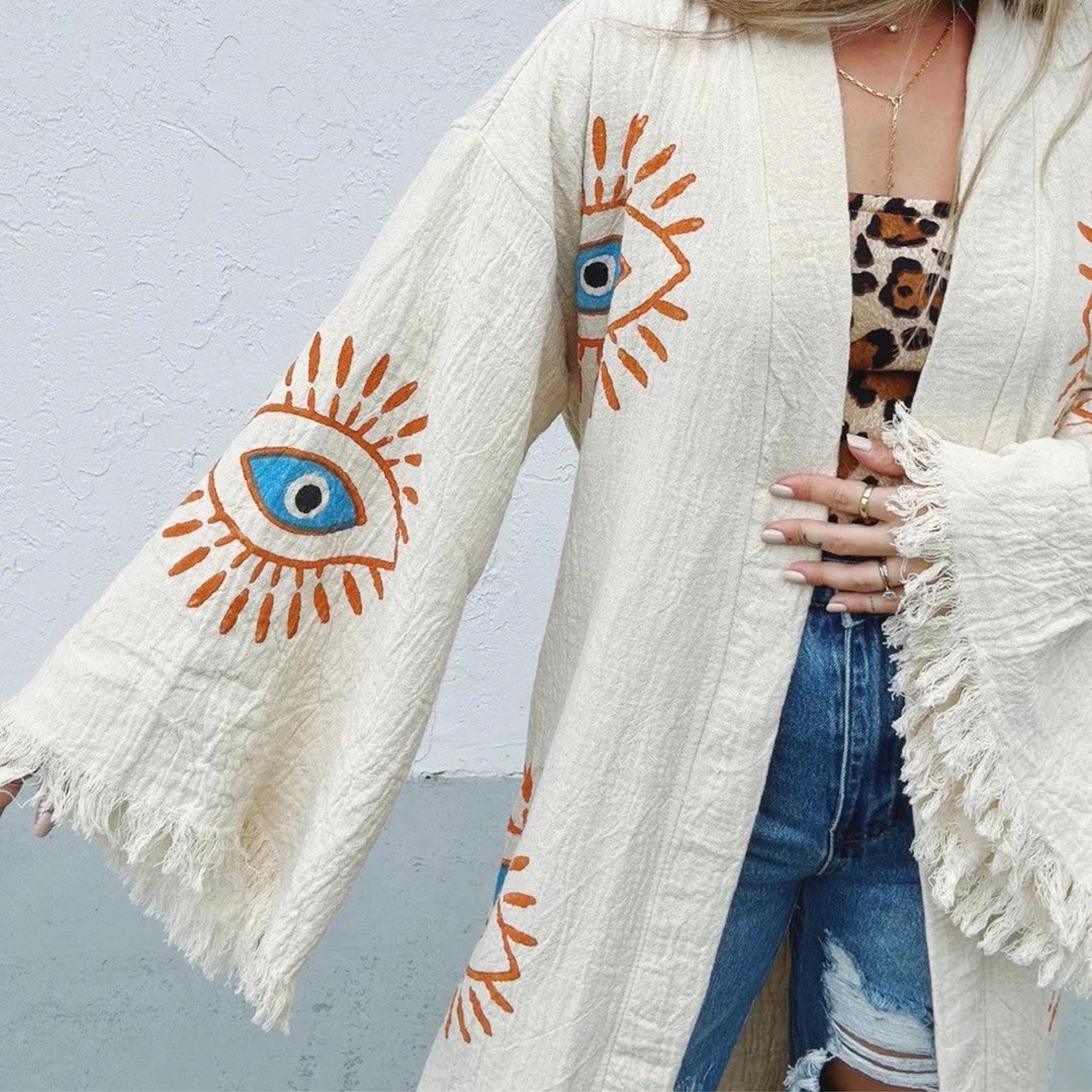 PINK EVIL EYE KIMONOS WITH HANDWORK