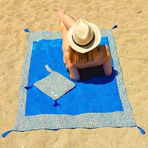Handmade Custom Beach Towel, Soft 100% Cotton Terry Towel, Blue Beach Towel,Pool Party Towel, Bath Towel, Gift for him, Gift for her