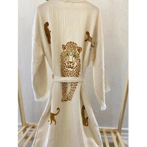 Handmade Leopard Boho Festival Kimono, Boho Beachwear, Bathrobe, Spa Robe, Boho Cardigan, Beachwear Cover up, Dressing gown, Organic Cotton