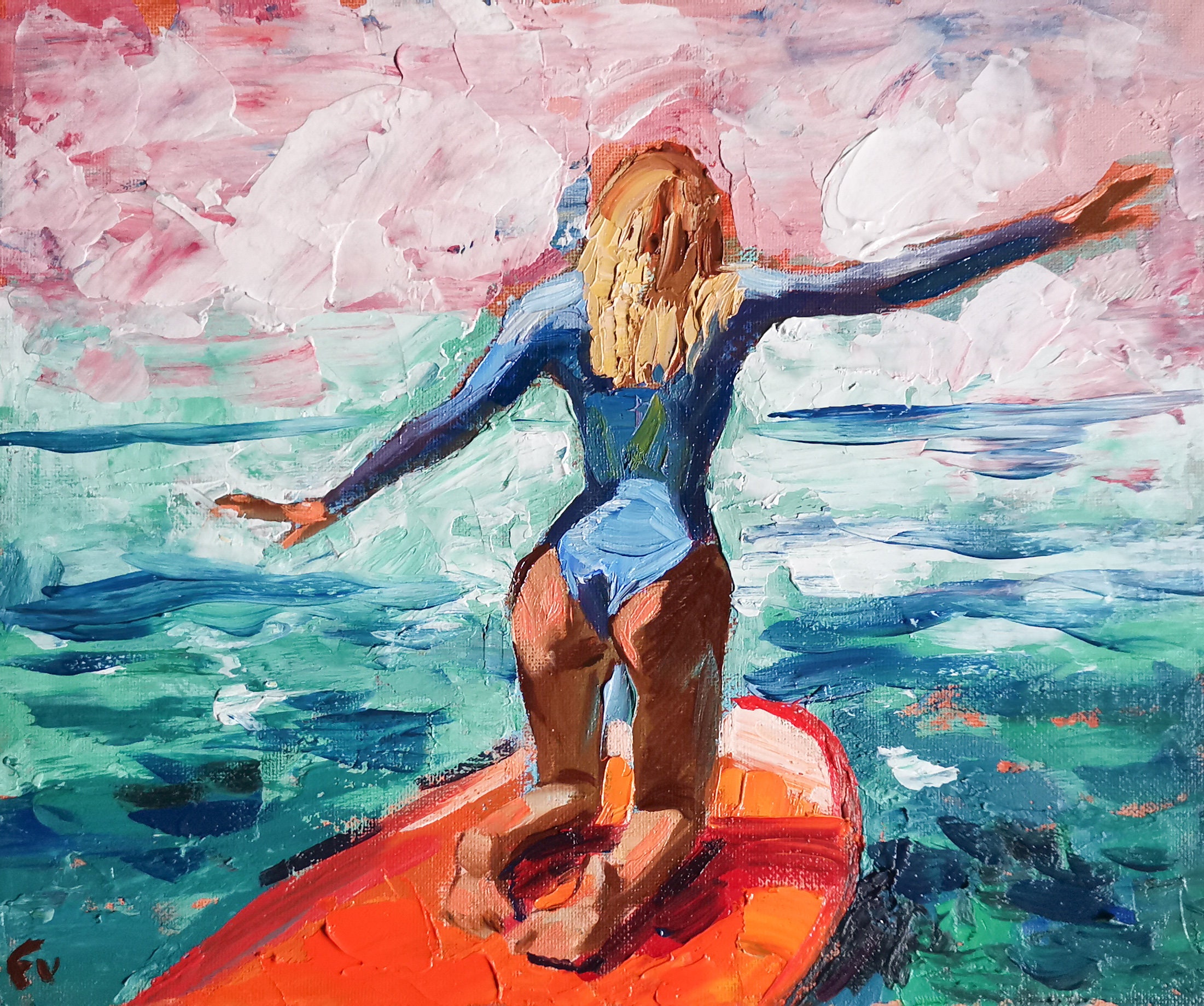 Surfer Girl Painting Bottom Original Art Female Beach Wall Art Etsy