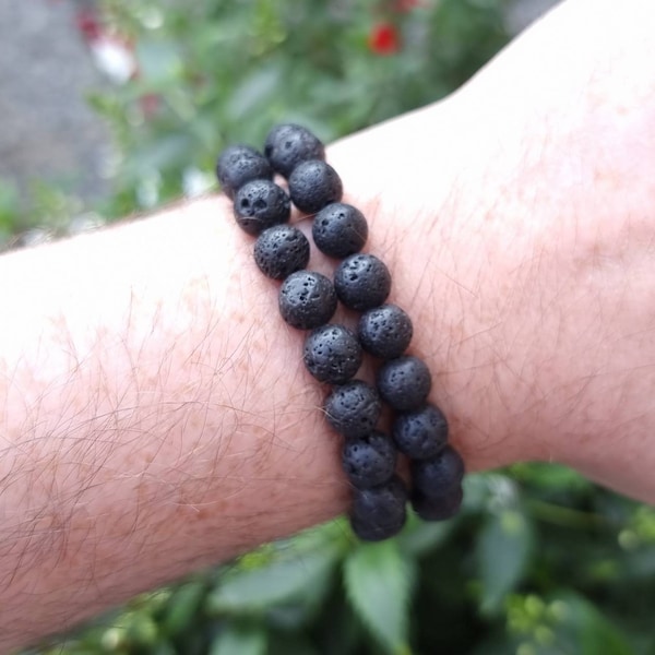 8mm Lava Stone Bracelet, Mens Black Bracelet, Lava Stone Protection Bracelet