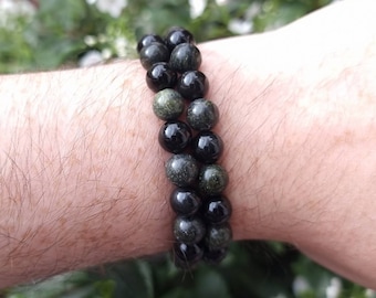 Obsidian Grüne Spitze Jaspis Armband, 8mm Obsidian Jaspis Perlen Stretch Armband, Mixed Stone Armband