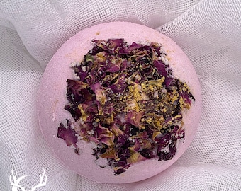 Rose Pompadour Bath Bomb – Gardenia Rose Scent, Handmade Vegan Floral Luxury