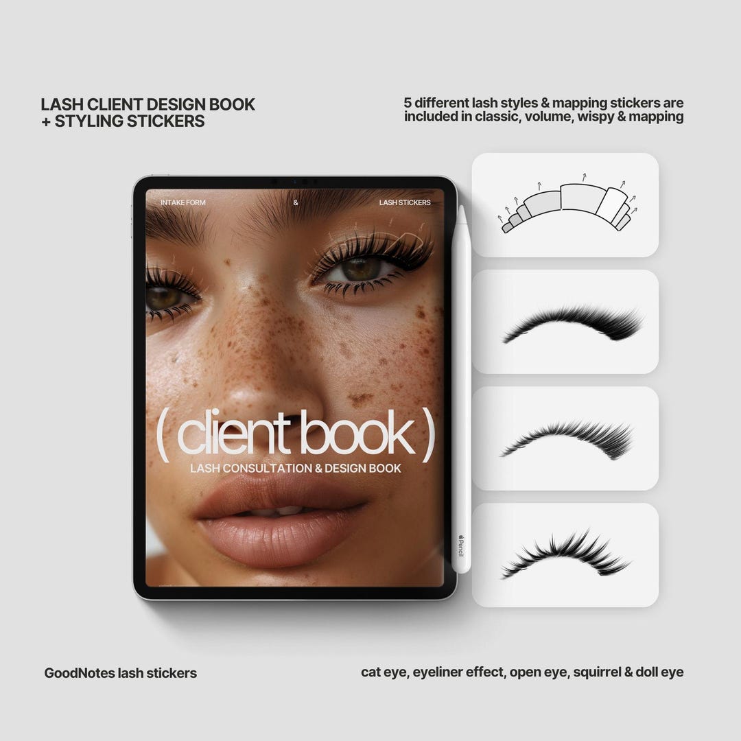 Lash Extensions Sticker Lash Client Record Book & Styling Stickers for Goodnotes Lash Client ...
