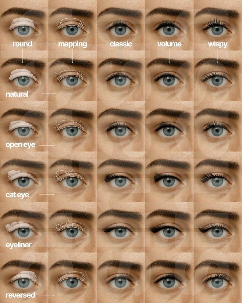 digital lash styles and mappings, 
eyelash extension mapping and styling brushes for procreate, lash mapping illustrations, lash styles, procreate brushes, eyelash styles, eyelash consultation, procreate lashes, lash training, lash ebook