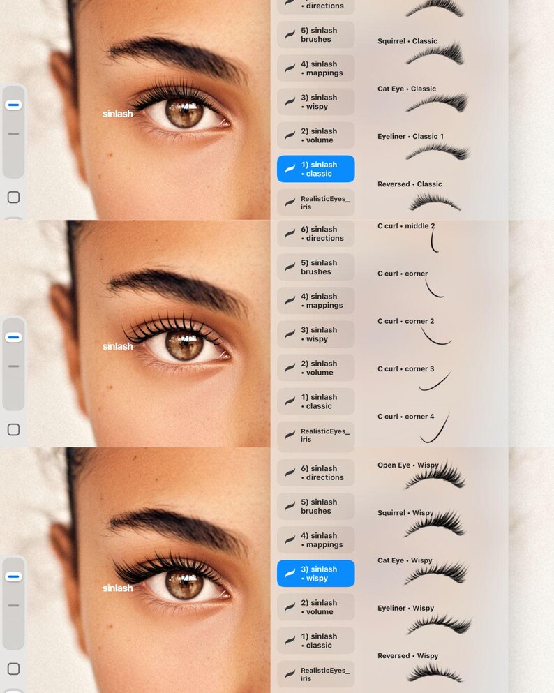 digital lash styles and mappings, eyelash extension mapping and styling brushes for procreate, lash mapping illustrations, lash styles, procreate brushes, eyelash styles, eyelash consultation, procreate lashes, lash training, lash ebook