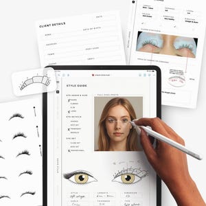Libro de registro de clientas de pestañas y pegatinas de estilismo para GoodNotes (digital)