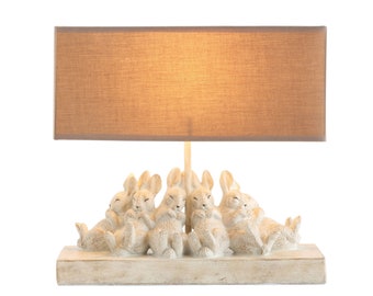 Table Lamp with Rabbits and Linen Shade