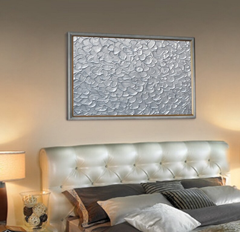 Silver Abstract Art Textured Original Painting / Modern Wall Etsy
