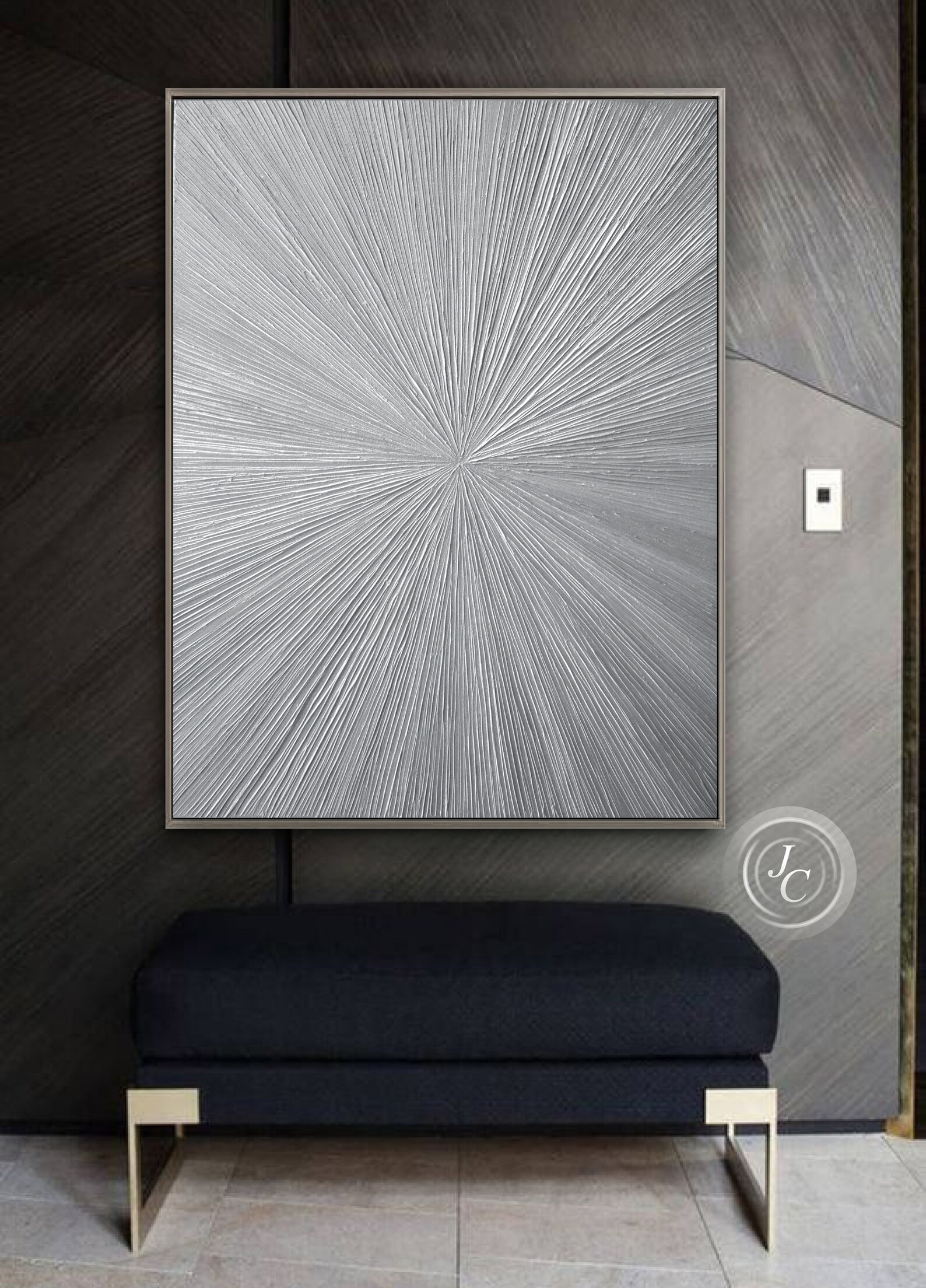 Silver Abstract art Original Glittery Painting Modern Textured Etsy