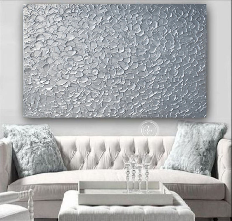 Silver Abstract Art Textured Original Painting / Modern Wall Etsy