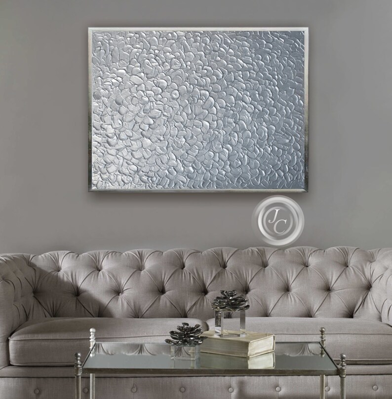 Silver Abstract Art Textured Original Painting / Modern Wall Etsy