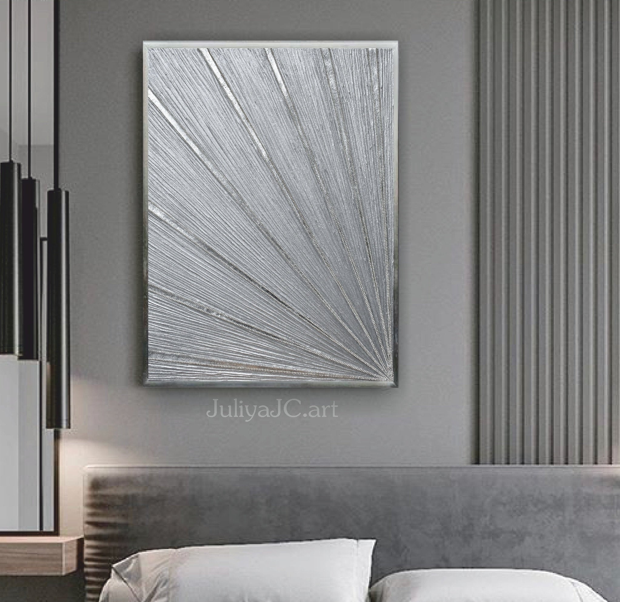 Silver Wall Art Abstract Original Painting on Canvas Glittery Etsy
