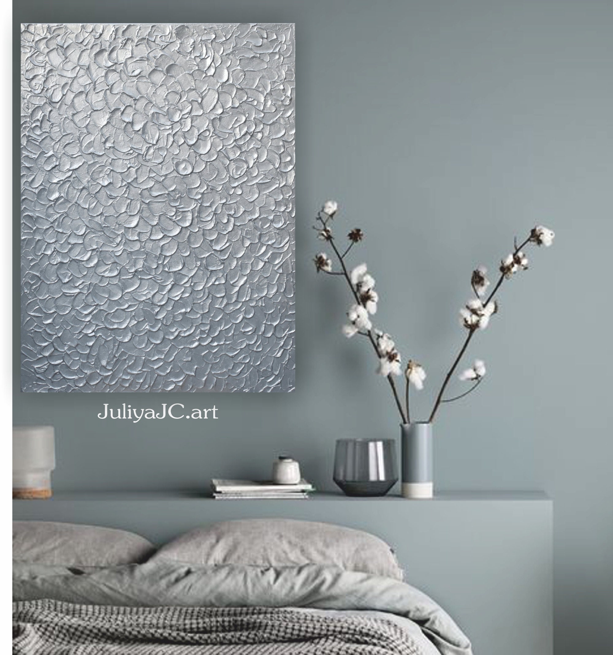 Silver Abstract art Textured Original Painting Modern Acrylic | Etsy