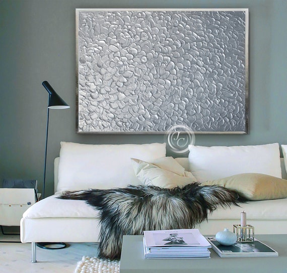 Silver Abstract Art Textured Original Painting / Modern Wall Etsy