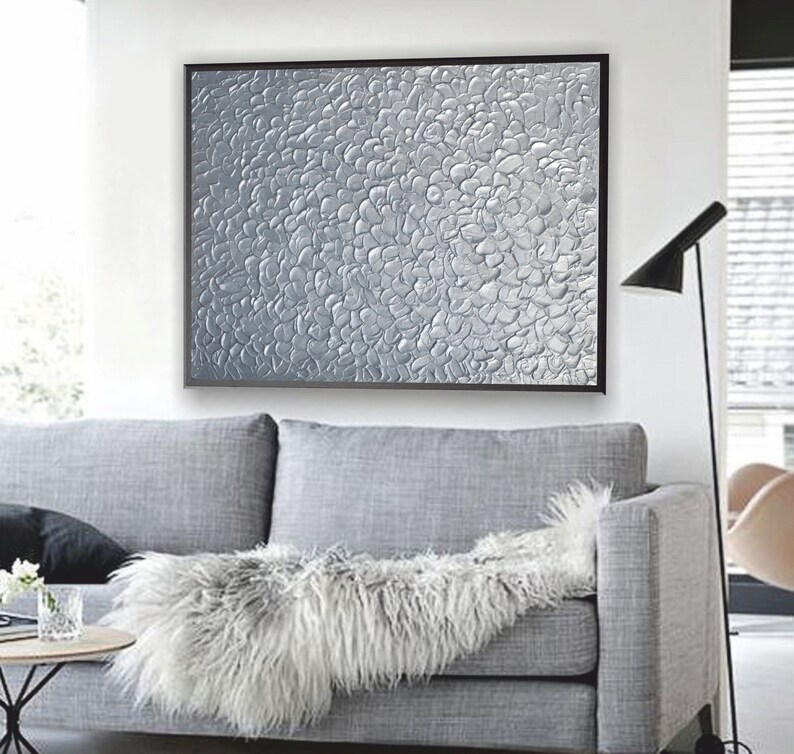 Silver Abstract Art Textured Original Painting / Modern Wall Etsy