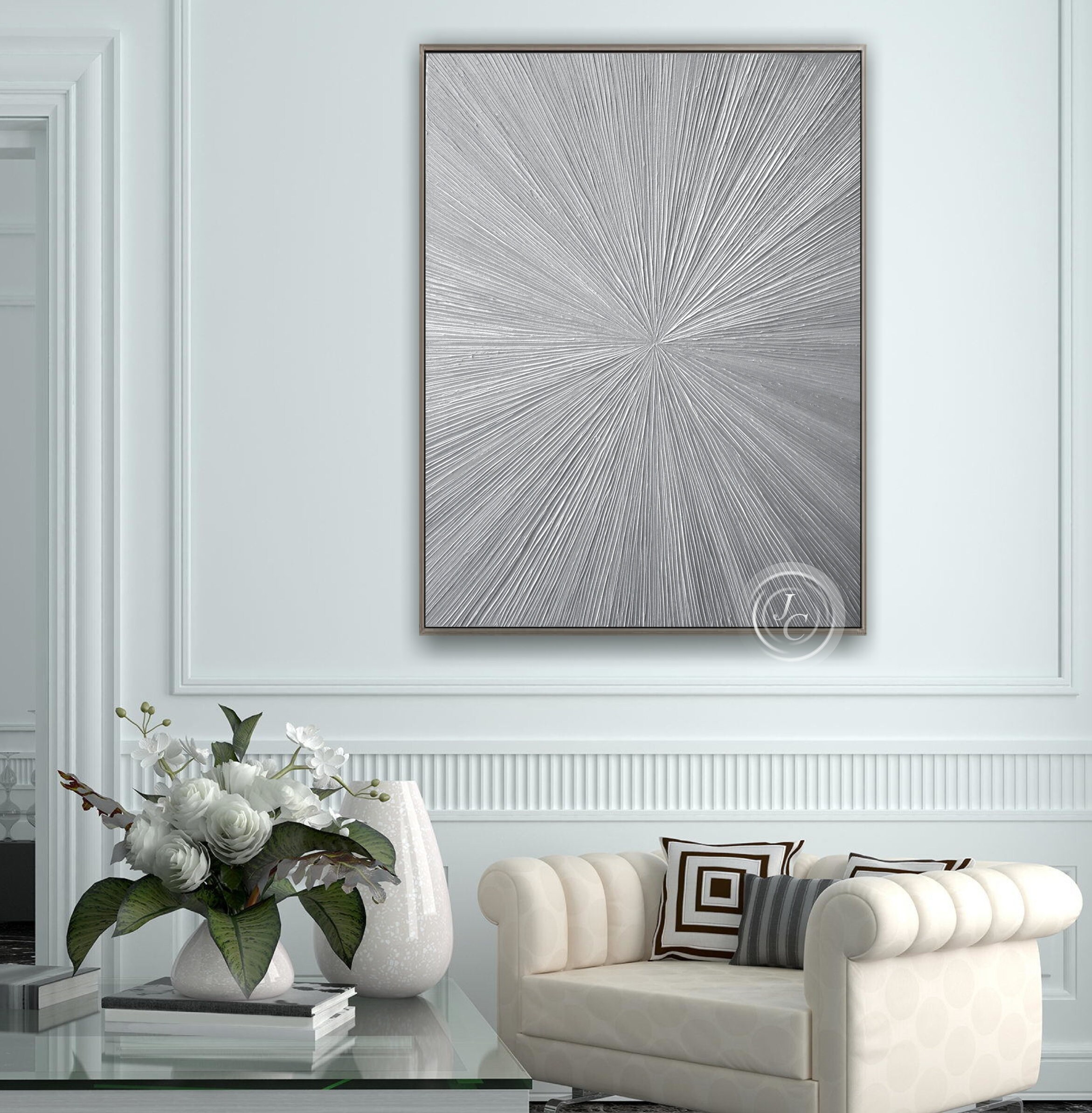 Silver Abstract art Original Glittery Painting Modern Textured Etsy