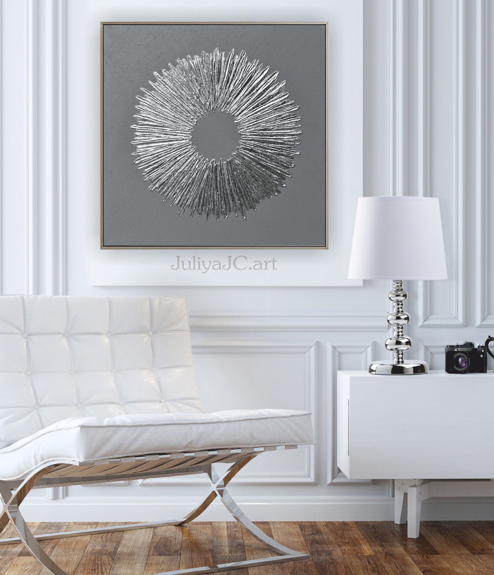 Silver Gray Abstract Original Wall Art Sun Painting on Canvas Etsy