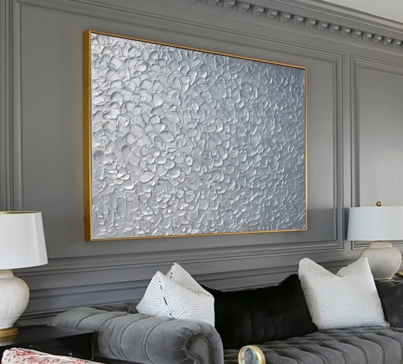 Silver Abstract Art Textured Original Painting / Modern Wall Etsy